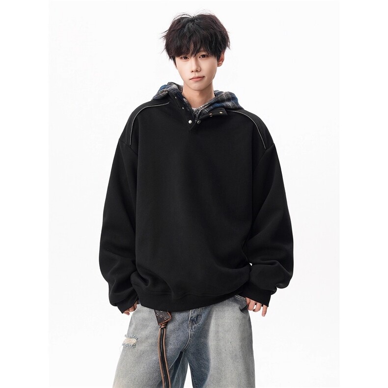 1506/QTY010/P45重磅美式休闲立领卫衣男设计休闲宽松运动套头衫,男装卫衣,星座1506