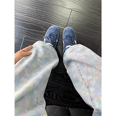 网图现货美式宽松半松紧彩色棋盘格子牛仔裤K0442/P50，男装牛仔裤，星座205-3