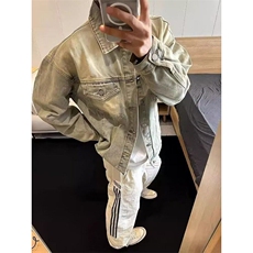 黄泥色初秋短款牛仔外套男春秋季美式复古工装夹克cleanfit牛仔衣，男装夹克，星座506A
