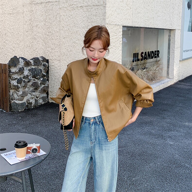 甜酷风黄色皮衣外套女春秋2025新款小个子又酷又飒机车服PU皮夹克,女装短外套,2C285