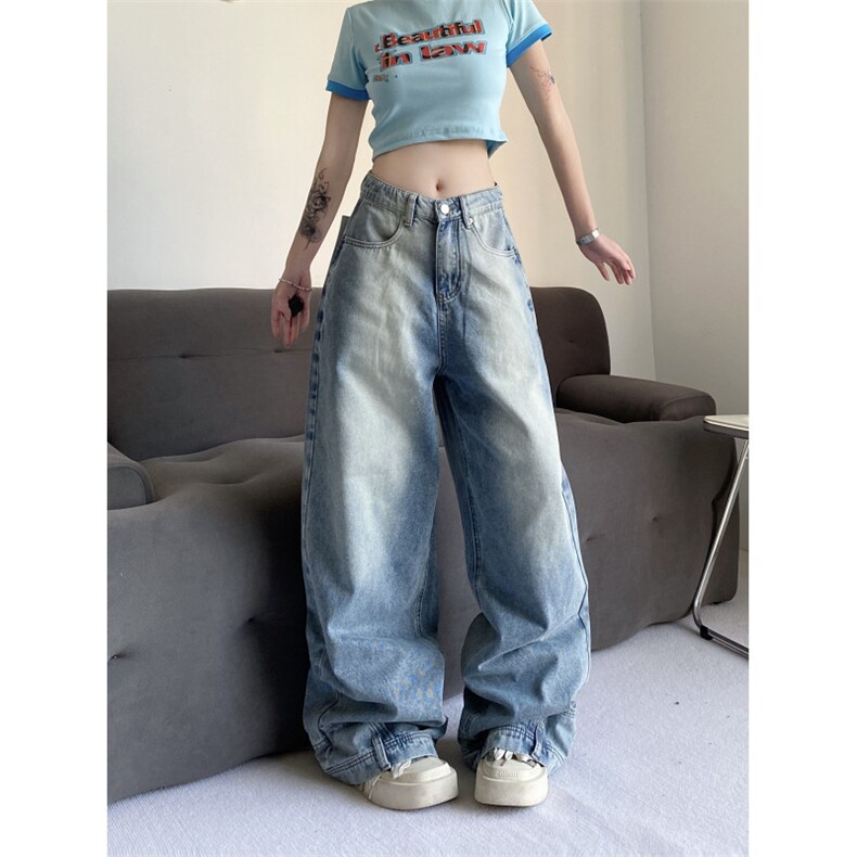 美式复古创意反穿牛仔裤宽松多口袋直筒长裤中性，男装牛仔裤，星座716-2