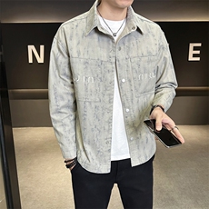 数据款夹克字母刺绣牛仔衬衫翻领牛仔男外套A329-N9536-P105，男装衬衫，电商A329