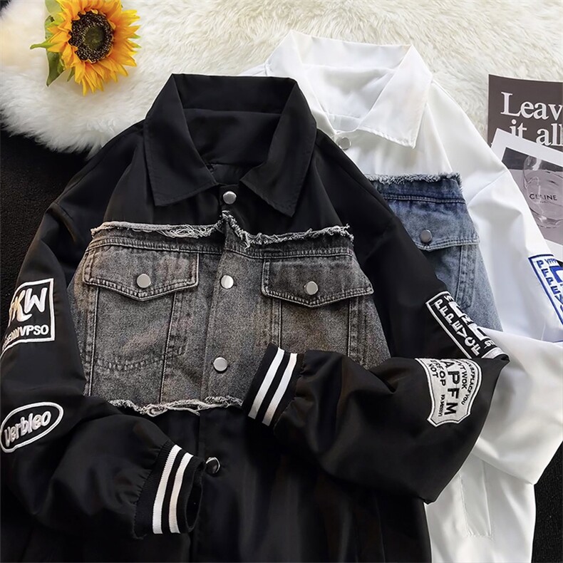 欧美街头牛仔拼接夹克男美式宽松百搭休闲刺绣棒球服外套J160-p60，男装夹克，星座1008-1