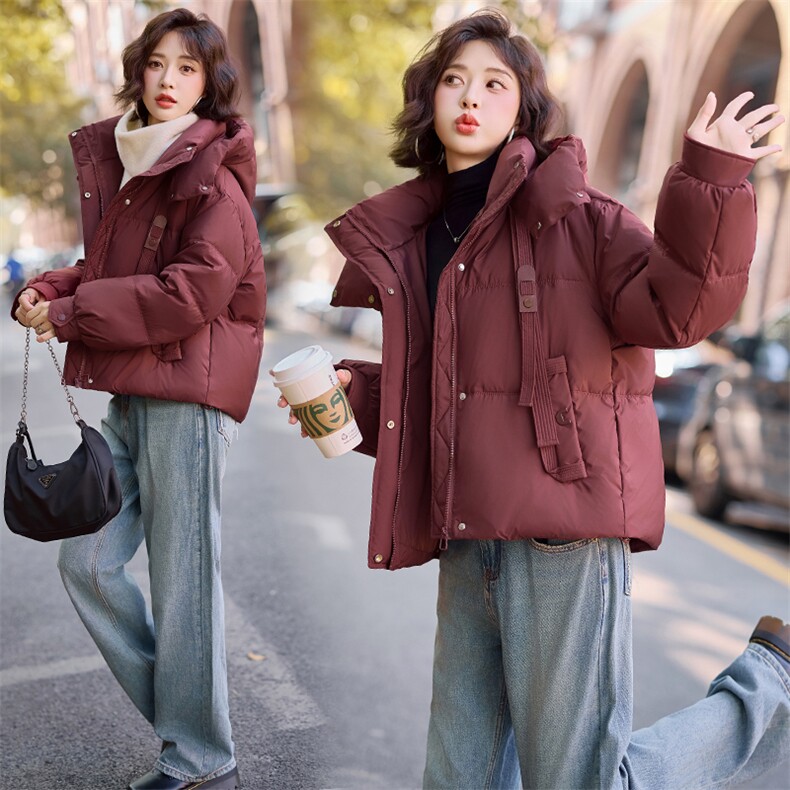时尚连帽短款羽绒服女2024冬季新款高端加厚保暖白鸭绒面包服外套图片
