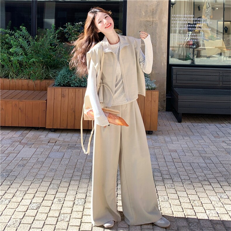 现货！立领休闲马夹+长裤时尚百搭套装2C118-T836-P160控238，女装套装/套裙，2C118