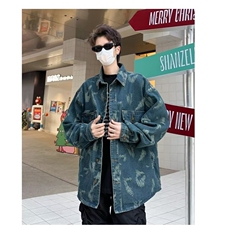 常规款春秋复古刮痕牛仔外套男款格子翻领青年潮外穿HH8862P62，男装工装外套，星座1013-5
