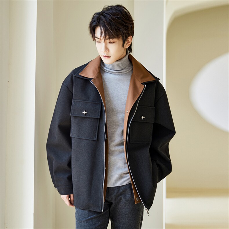 【精品】秋冬毛呢夹克男外套男假两件大码轻熟JLJ-209批115轻熟A,男装夹克,星座401