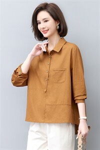 衬衫女长袖2023年新款大码宽松秋薄款纯色休闲棉麻衬衣图片