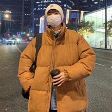 立领麂皮绒棉衣男款冬季2024新款美式复古潮牌羽绒服男士棉袄加绒，男装棉衣，电商A409-1