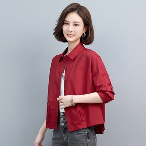 春秋薄款衬衫外套女2023新款时尚宽松显瘦短款小个子纯棉气质上衣图片