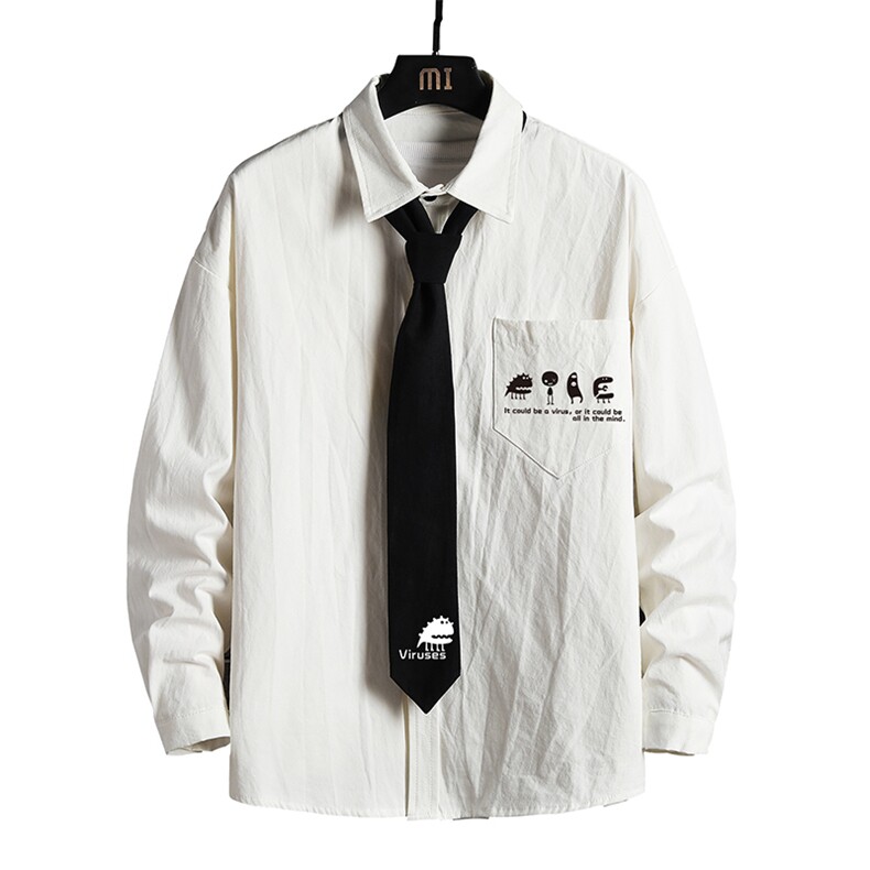 LC42109-P45痞帅领带长袖衬衫男士大码dk制服男jk衬衣男网格挂拍,男装衬衫,电商A040A