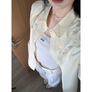 TC506-P45刺绣+花朵辅料糖果色条纹防晒衬衫女图片