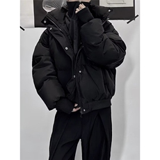 纯色假两件立领短款棉服外套男女同款冬季加厚面包服保暖黑色棉衣，男装棉衣，星座506A