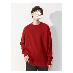 1506-1/MYM011/P42秋冬慵懒风红色毛衣圆领男高级感外穿男女情侣图片