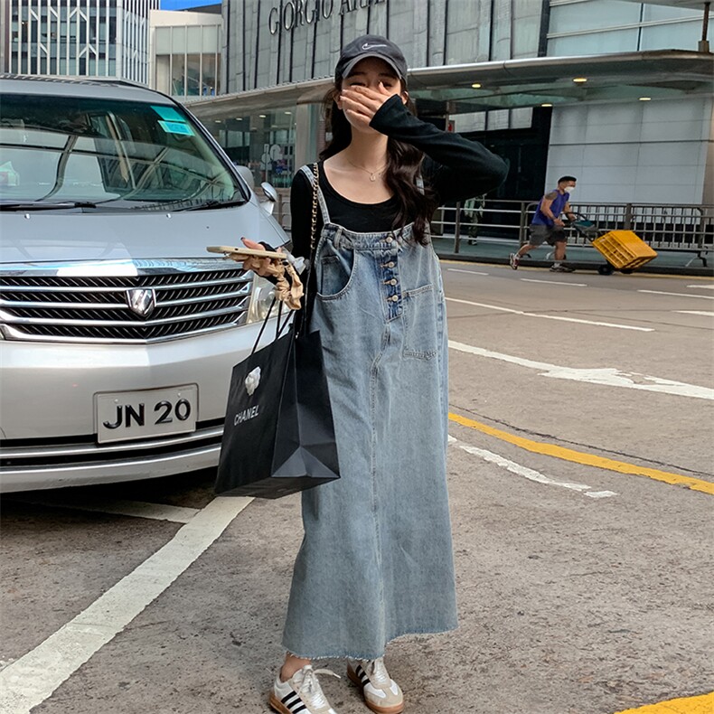 可盐可甜牛仔背带裙女2025春季新款港风复古chic小个子减龄吊带裙,女装连衣裙,2C201