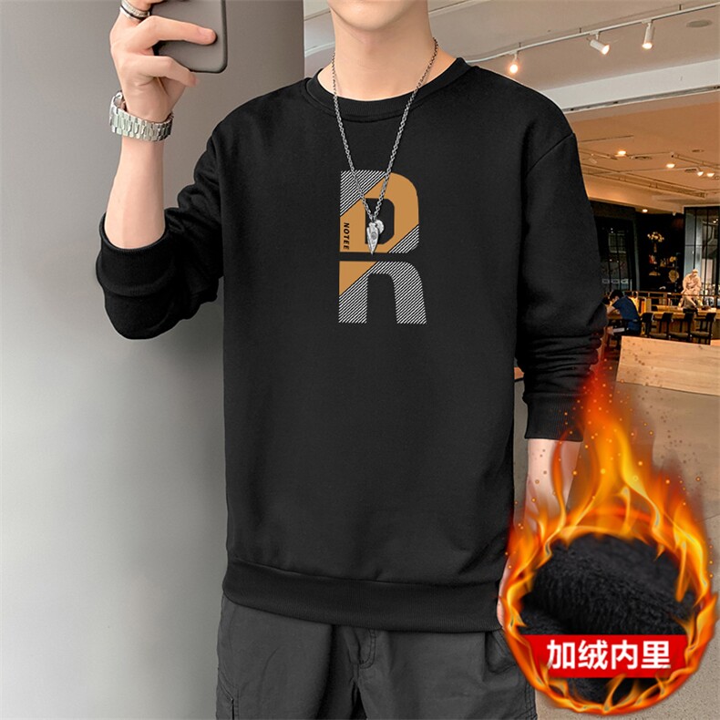 现货热销2026秋冬新款加绒保暖男士潮流R字母印花休闲圆领卫衣,男装棉衣,星座1816-2（原1210–2）