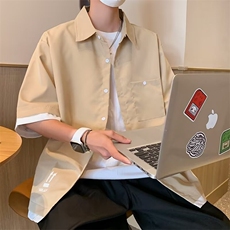 拼接工装衬衫男短袖潮牌痞帅宽松百搭衬衣夏季薄款半袖衣H301/P30，男装T恤，星座506