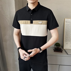 夏季新款男士短袖T恤时尚拼接刺绣潮牌上衣翻领体恤衫PL88553-P60，男装T恤，电商A237