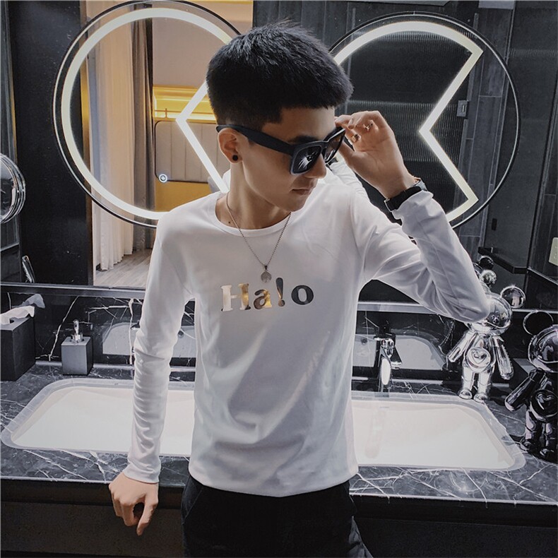 3秋季长袖修身T恤亮片烫金社会精神小伙潮男打底衫C301B-CT17,男装T恤,电商C301B