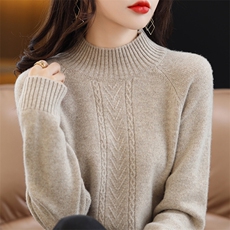 宽松型常规套头单件长袖高领羊毛羊毛衫2025年夏季百搭，女装羊毛衫，春贝羊绒