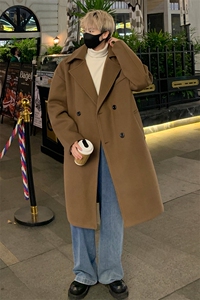 加厚宽松毛呢大衣男中长款呢子风衣英伦雅痞男装外套 MN9571/P100图片