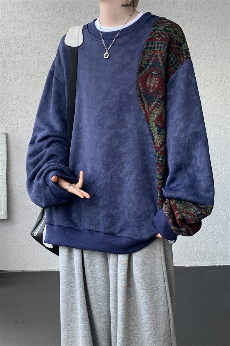 现货WY10169-特P50新中式重磅圆领拼接长袖套头上衣大码卫衣外套,女装短外套,电商A059