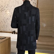 秋冬男士英伦中长款格子毛呢大衣修身时尚翻领外套风衣N10P150，男装毛呢大衣，电商B226-2（原B217-2）