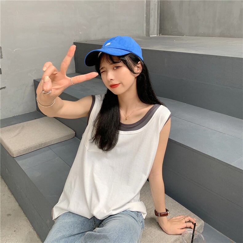 D666-P32假两件背心夏季外穿薄款宽松无袖t恤上衣男女情侣,男装背心/马甲,星座911