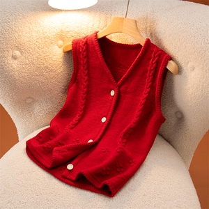 2026年春季时尚百搭通勤简约休闲V领鼓包马甲开衫，女装马甲，盛世绒华