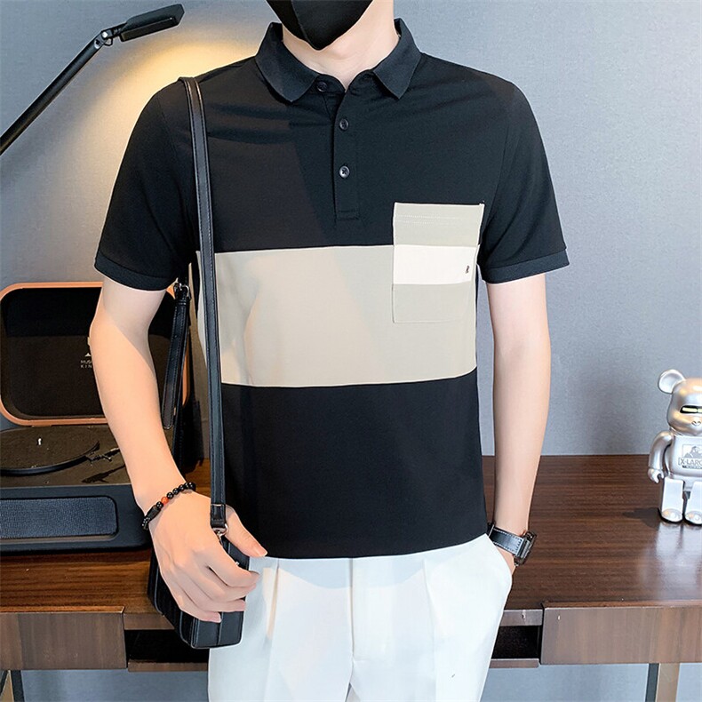 6604-P58 夏季短袖T恤潮牌半袖新款男装痞帅拼色POLO衫-3 控78图片