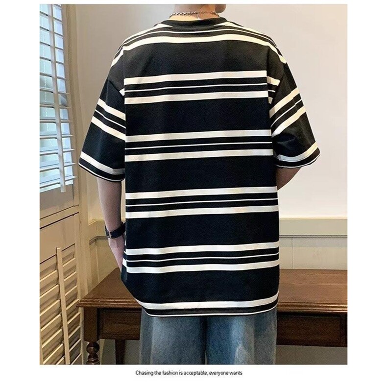 日系新款黑白条纹短袖男t恤夏季新款韩版宽松休闲百搭GA87P38,男装T恤,星座1013-5