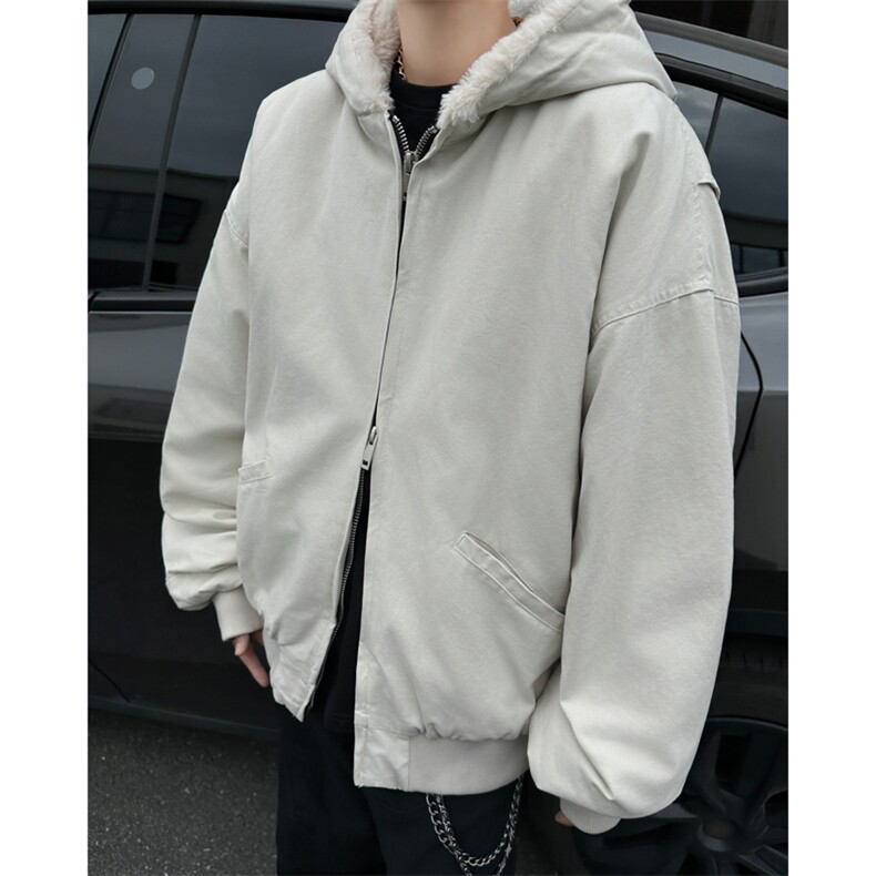 加绒连帽棉衣外套男冬时尚保暖工装水洗座山雕毛棉袄MA8158P95,男装棉衣,星座1013-1