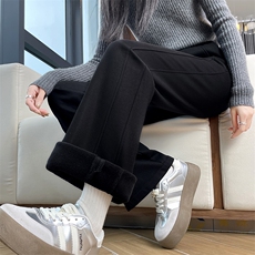 加绒微喇裤女秋冬新款针织秋冬加厚高腰弹力黑色西装喇叭裤，女装休闲裤，云美莎专业女裤-全店现货