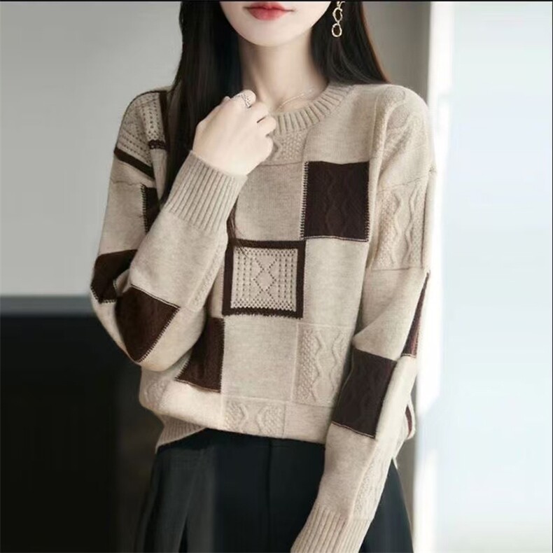2026年秋季时尚百搭通勤简约休闲方块针织衫，女装针织衫/毛衣，暖姿羊绒