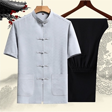 中老年中式立领短袖夏装男风汉服爷爷装短袖套装TR2286-P110，男装休闲套装，星座1105-3