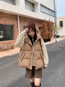 羽绒马甲女2022秋冬新款加厚保暖连帽马夹外穿坎肩,女装马甲,川哲