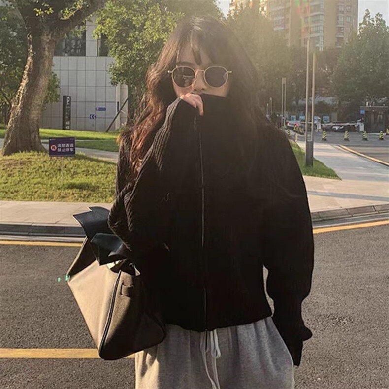 时尚高领拉链羊毛开衫百搭显瘦保暖毛衣外套,女装羊毛衫,旭驰羊绒