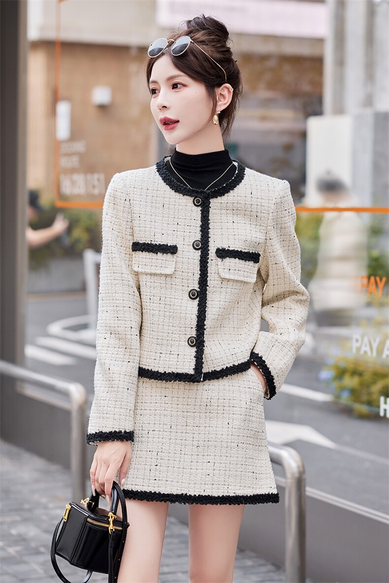 30%羊毛【俪】冬装百褶边棉服上衣+包臀短裙小香风套装307,女装套装/套裙,韩蜜菓