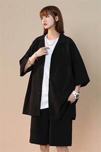 TZ62627/P55弹力短袖衬衣套装男女夏款中性风衬衫短裤两件套控88图片