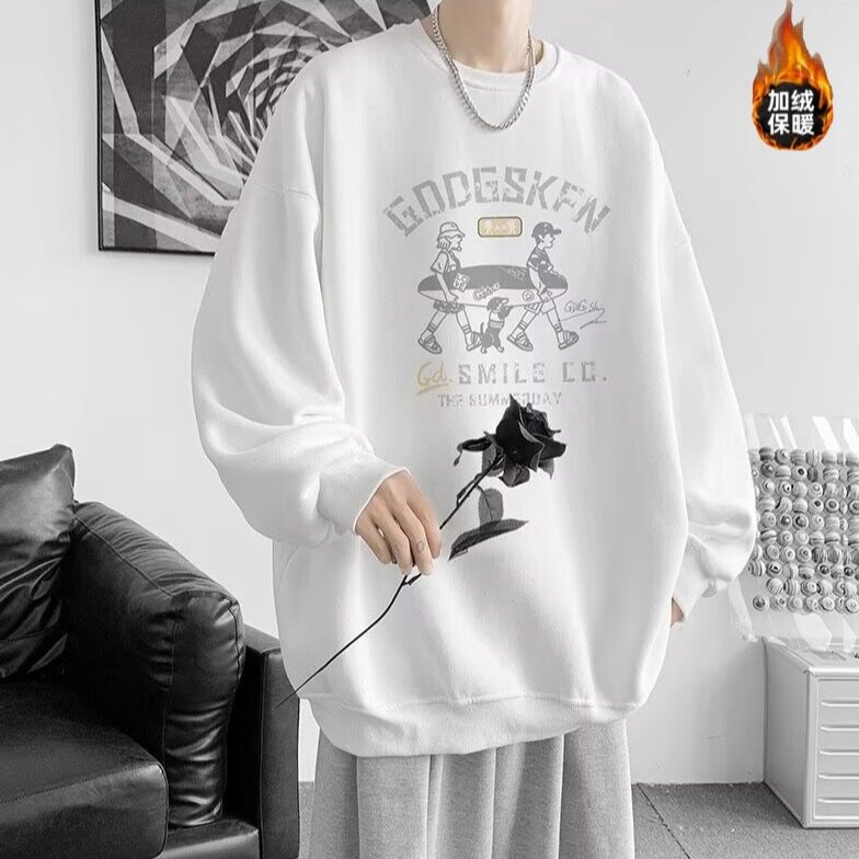 重磅加绒圆领卫衣男美式潮牌人物印花卫衣男休闲无帽校服内搭,男装卫衣,星座715-4