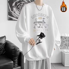 重磅加绒圆领卫衣男美式潮牌人物印花卫衣男休闲无帽校服内搭，男装卫衣，星座715-4