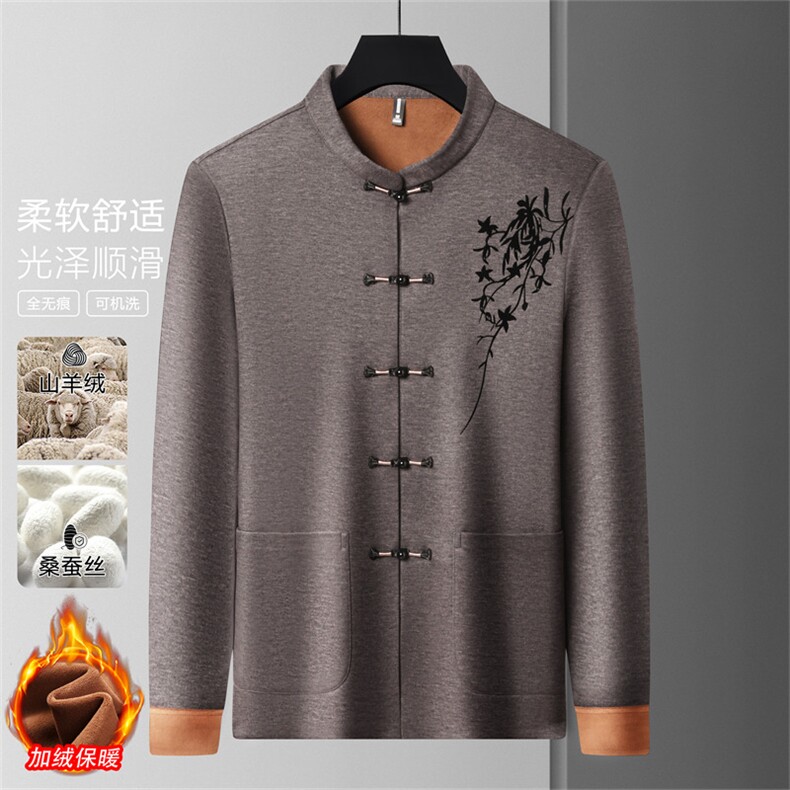 常货冬款中老年山羊绒含加绒唐装外套男中年风唐装图片