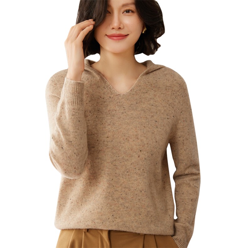 秋冬新款一线成衣100羊毛衫女连帽点子纱帽衫套头毛衣针织打底衫,女装羊毛衫,昭美羊绒