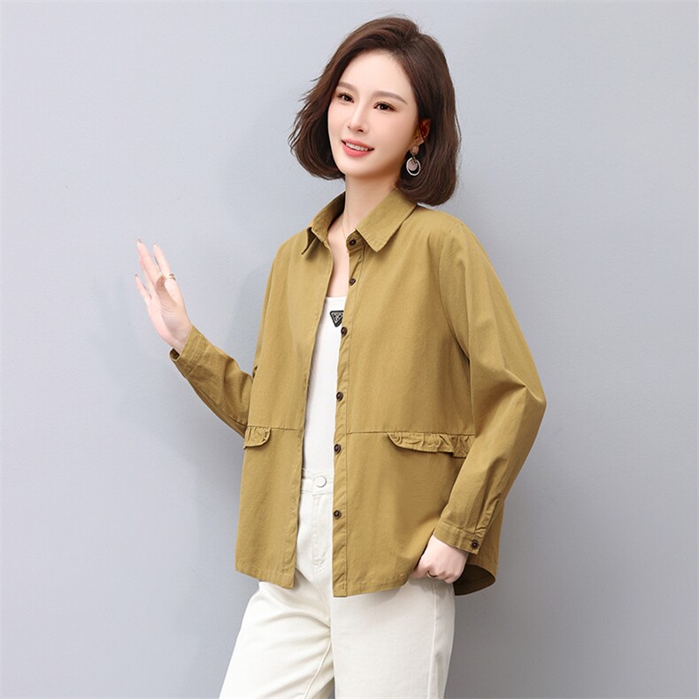 长袖衬衫女2023春季新款纯色中年妈妈洋气小个子小衫休闲百搭上衣,女装衬衫,希欧阁