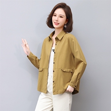长袖衬衫女2023春季新款纯色中年妈妈洋气小个子小衫休闲百搭上衣，女装衬衫，希欧阁
