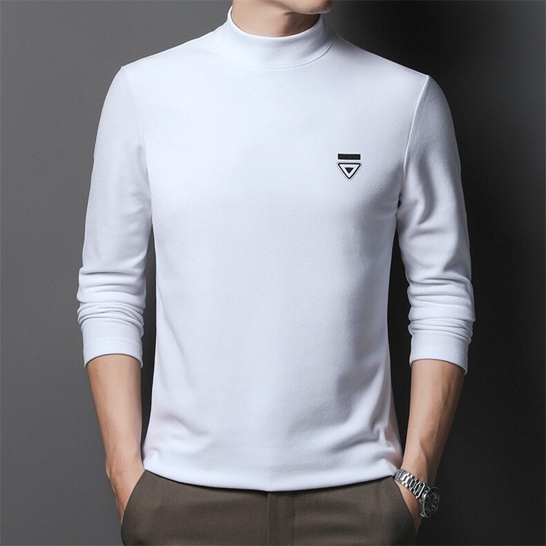 春秋季德绒2023新款长袖t恤半高领双面绒卫衣男士中年休闲打底衫，男装卫衣，电商B212（原钱塘6029）