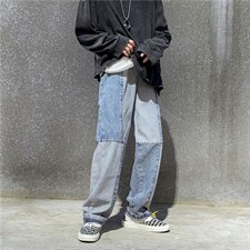 秋季拼色坠感拖地牛仔裤男女同款街头宽松复古长裤潮牌G290-p45,男装牛仔裤,星座1008-2