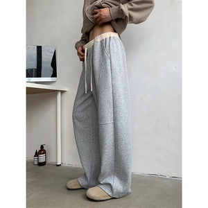 潮牌弯刀休闲卫裤男女春潮设计感裤高街情侣阔腿长裤子K6084-P38图片