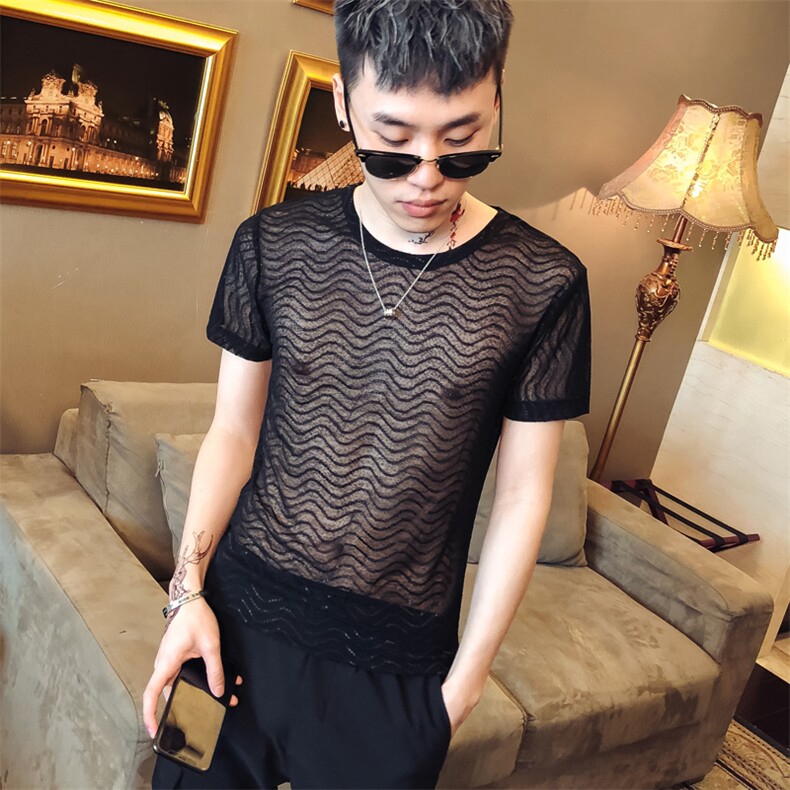 2021社会风夏新款英伦男个性透视短袖潮流修身夜店休闲T恤T57，男装T恤，星座419（原A233）