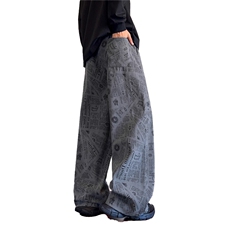 满印报纸灯芯绒裤子男秋季重磅宽松直筒休闲DAS46-P30，男装休闲裤，星座1109-4